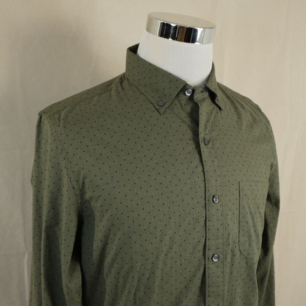 Bonobos Medium Slim Fit Button Down Shirt Green Polka Dot Stretch Cotton Mens